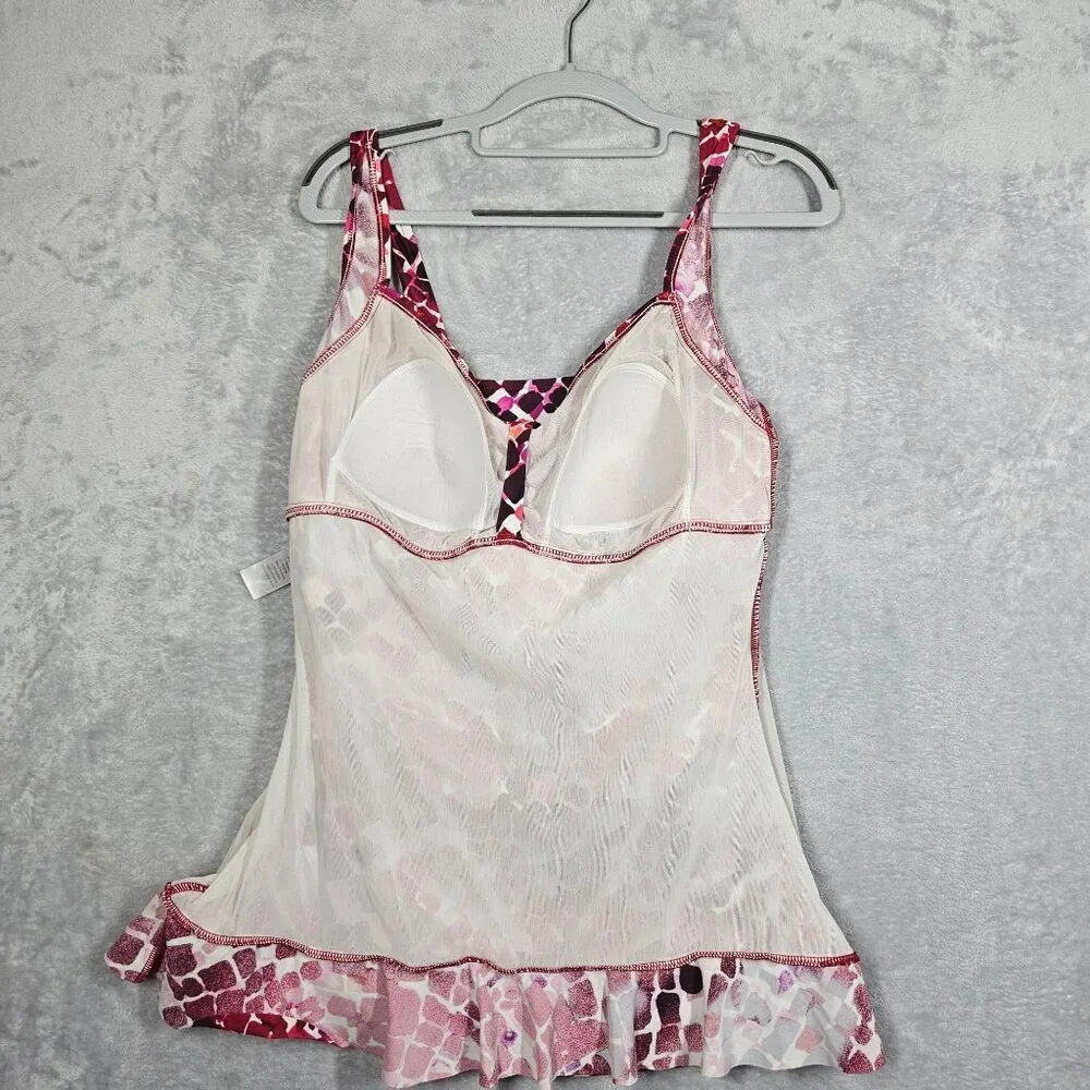 Penbrook swim top womens 14W pink red side gathered swim pool beach casual top